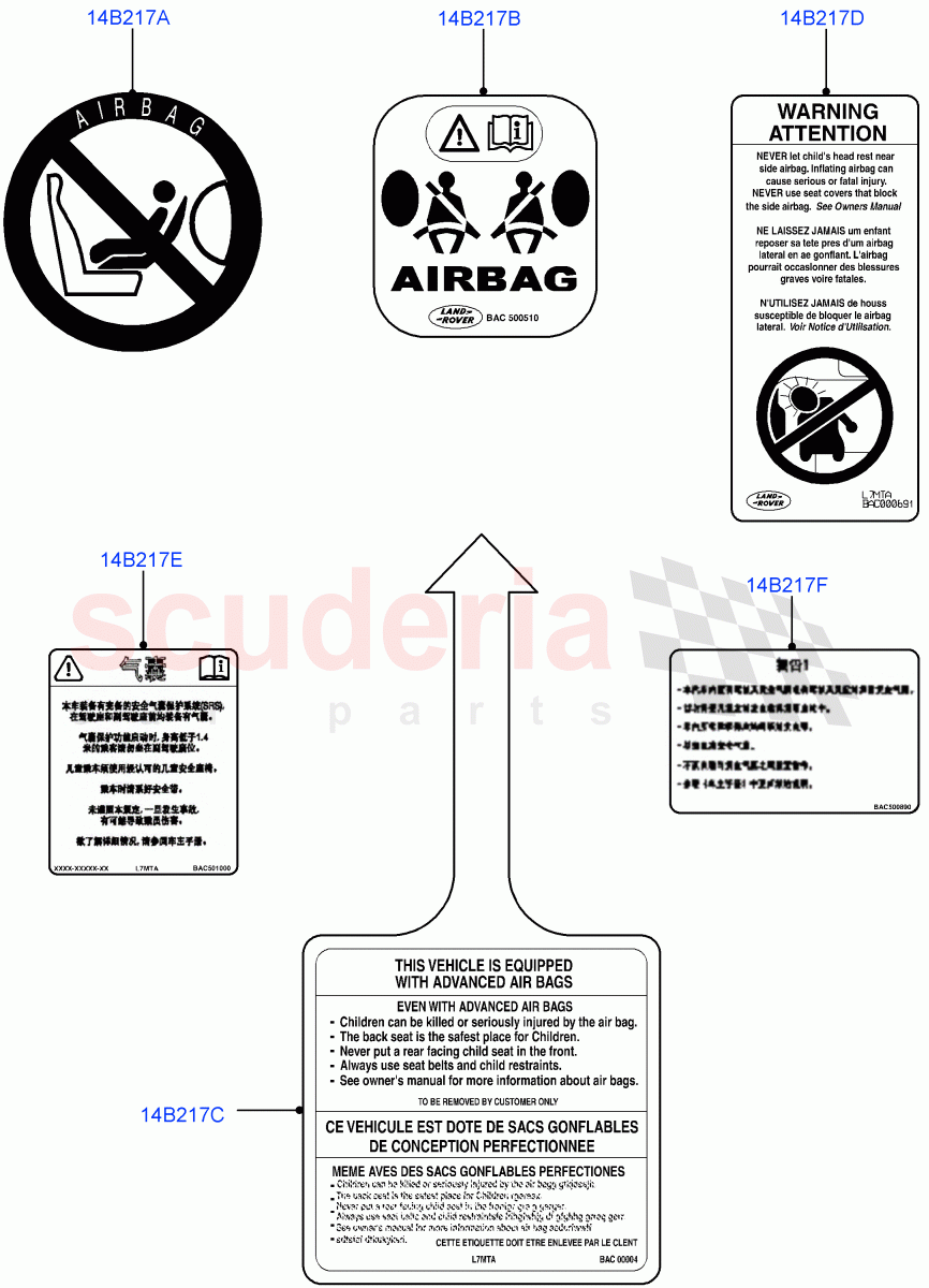 Labels (Air Bag, Solihull Plant Build) ((V) FROMHA000001) of Land Rover Land Rover Discovery 5 (2017+) [2.0 Turbo Petrol AJ200P]