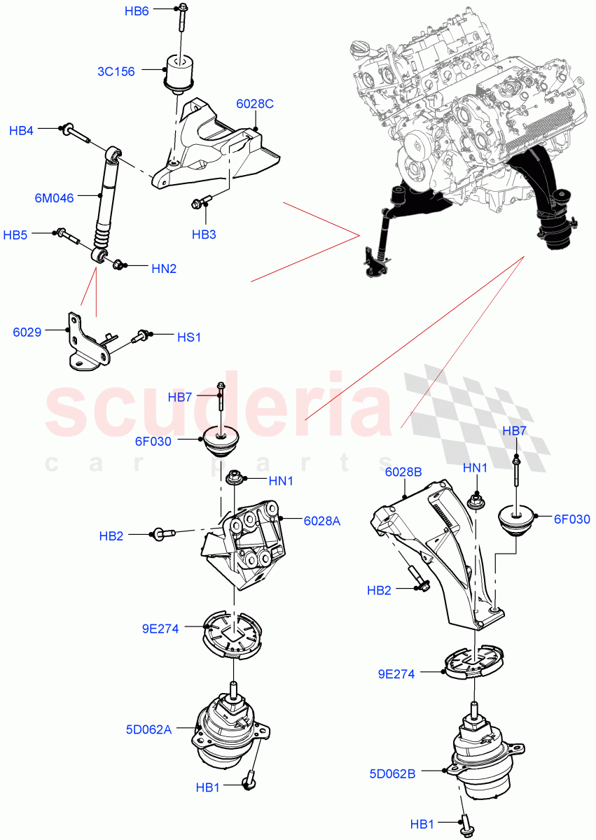 Engine Mounting (4.4 V8 Turbo Petrol (NC10)) of Land Rover Land Rover Range Rover (2022+) [3.0 I6 Turbo Diesel AJ20D6]
