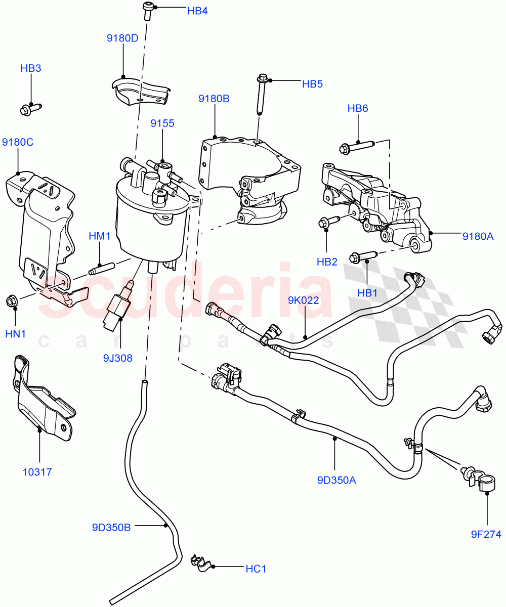 Fuel Filter (2.2L DOHC EFI TC DW12, 2.2L CR DI 16V Diesel) of Land Rover Land Rover Range Rover Evoque (2012-2018) [2.2 Single Turbo Diesel]