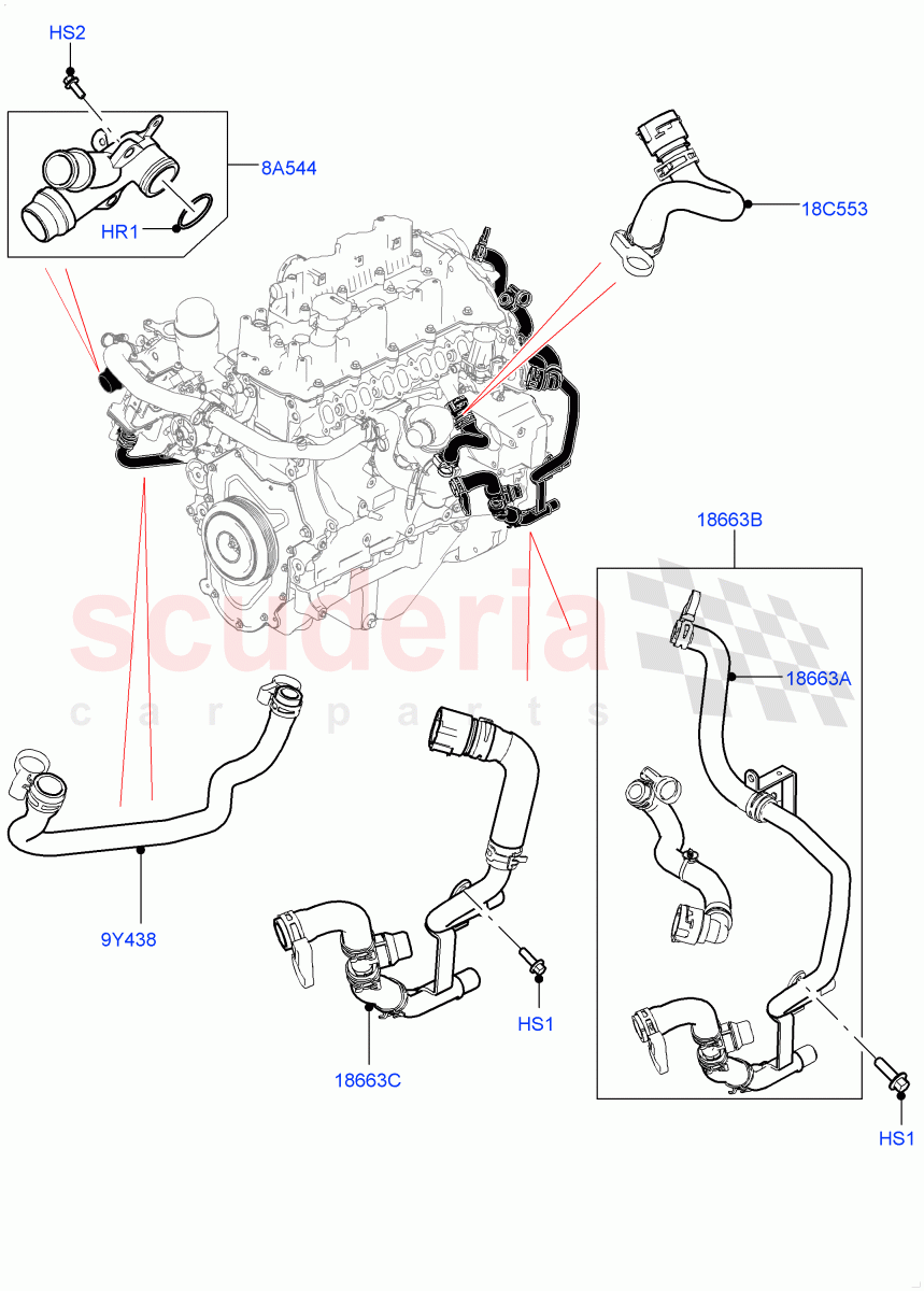 EGR Cooling System (2.0L I4 DSL MID DOHC AJ200, Japanese Emission + DPF, DPF + DE-SOX, Stage V Plus DPF, L6 Diesel Emissions, EU6 + DPF Emissions) ((V) TOJA999999) of Land Rover Land Rover Range Rover Velar (2017+) [2.0 Turbo Diesel]