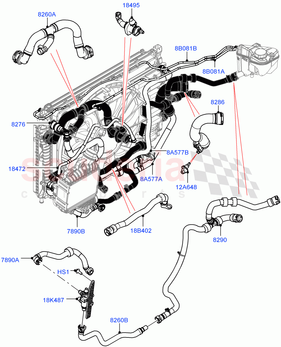 Cooling System Pipes And Hoses (2.0L I4 Mid DOHC AJ200 Petrol, Active Tranmission Warming) ((V) FROMJH000001) of Land Rover Land Rover Discovery Sport (2015+) [2.0 Turbo Petrol AJ200P]