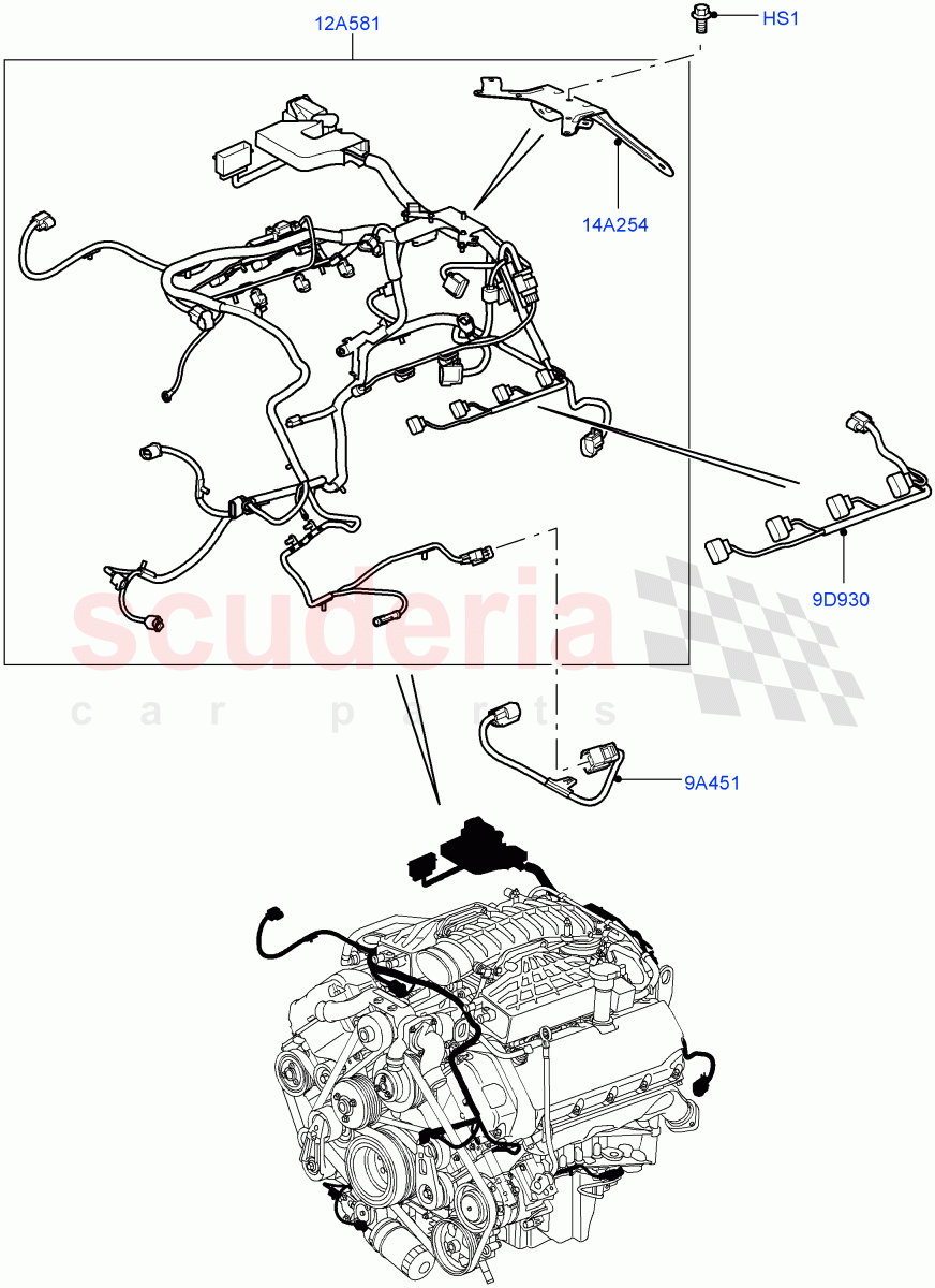 Electrical Wiring - Engine And Dash (Engine) (AJ Petrol 4.2 V8 Supercharged) ((V) TO9A999999) of Land Rover Land Rover Range Rover Sport (2005-2009) [4.2 Petrol V8 Supercharged]