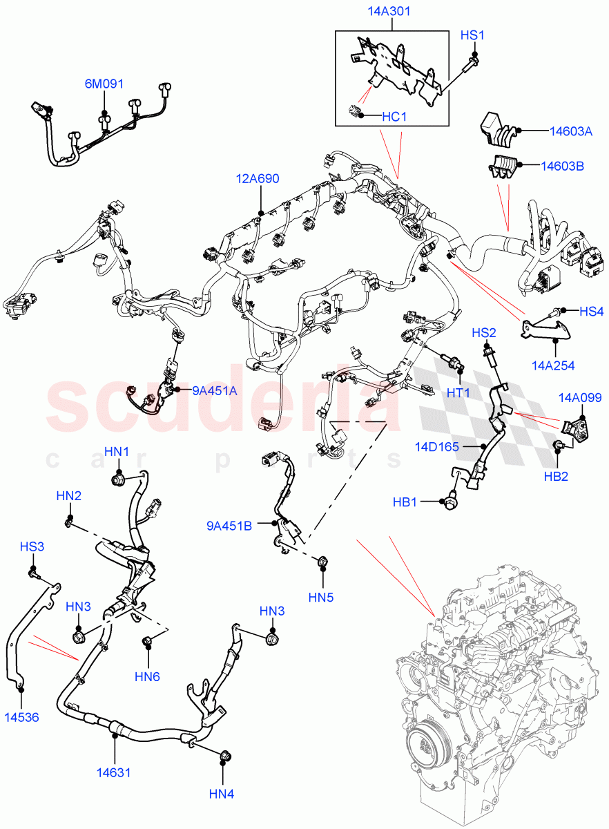 Engine Harness (2.0L AJ21D4 Diesel Mid, RHD, Less Electric Engine Battery) ((V) FROMMA000001) of Land Rover Land Rover Range Rover Velar (2017+) [3.0 I6 Turbo Diesel AJ20D6]