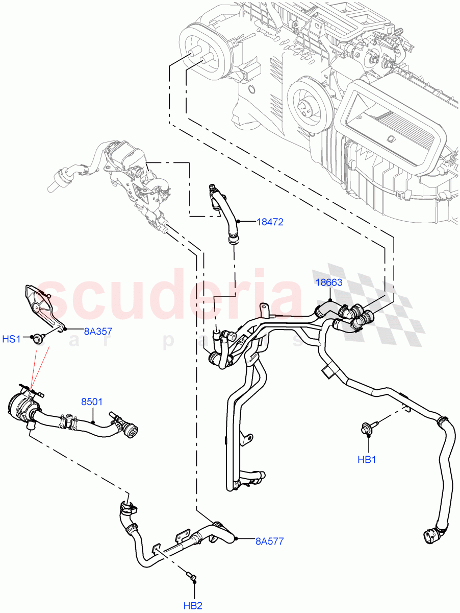 Heater Hoses (Front) (3.0L AJ20D6 Diesel High, Fuel Heater W/Pk Heat With Remote, Premium Air Conditioning-Front/Rear, Fuel Fired Heater With Park Heat) ((V) FROMLA000001) of Land Rover Land Rover Range Rover (2012-2021) [5.0 OHC SGDI SC V8 Petrol]