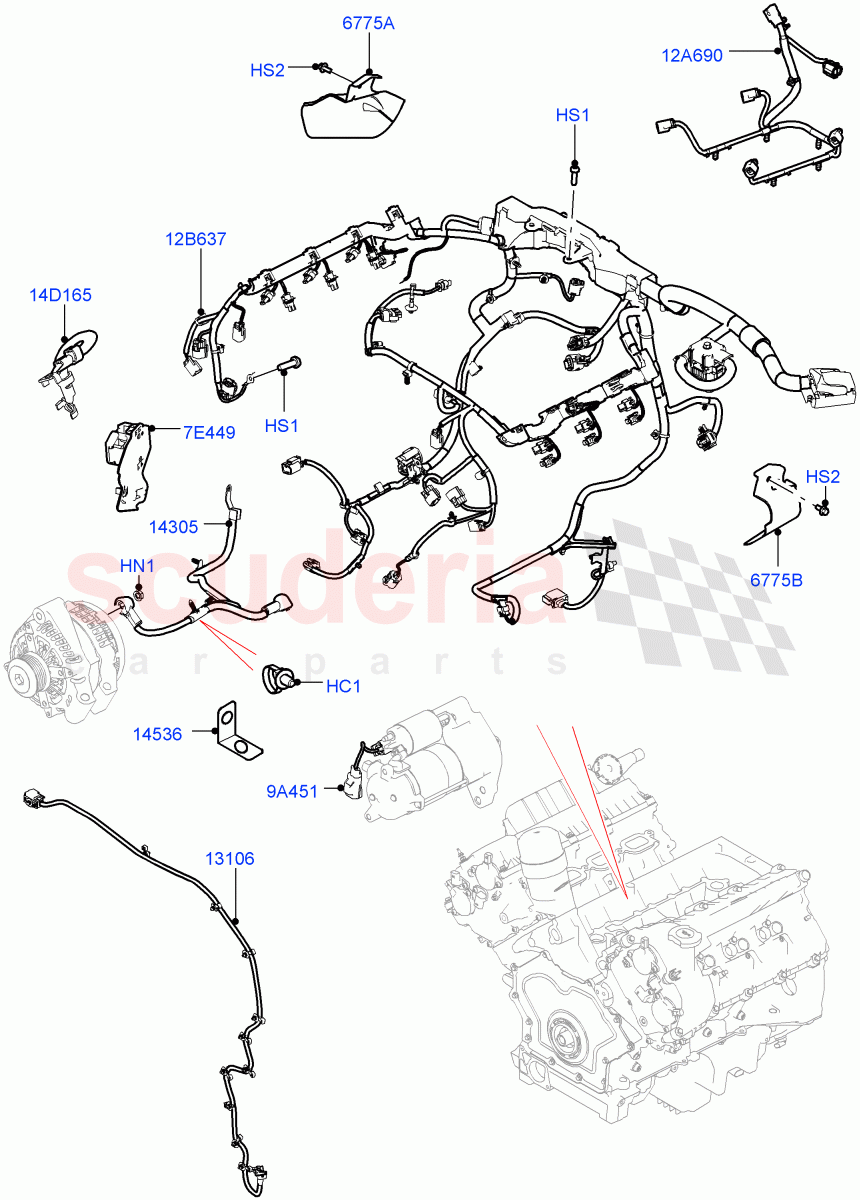Electrical Wiring - Engine And Dash (3.0L DOHC GDI SC V6 PETROL) of Land Rover Land Rover Range Rover Sport (2014+) [5.0 OHC SGDI SC V8 Petrol]