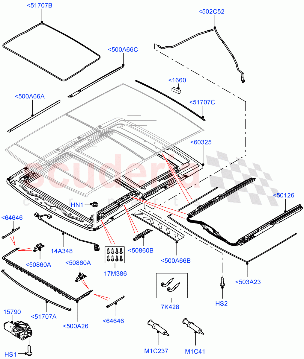 Sliding Roof Mechanism And Controls (Sunroof Frame) (With Roof Conversion-Panorama Power) of Land Rover Land Rover Range Rover Sport (2014+) [3.0 I6 Turbo Diesel AJ20D6]