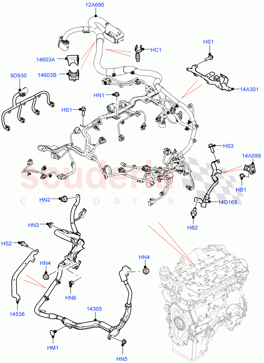 Engine Harness (LHD) (2.0L AJ200P Hi PHEV) ((V) FROMMA000001) of Land Rover Land Rover Range Rover Velar (2017+) [2.0 Turbo Petrol AJ200P]