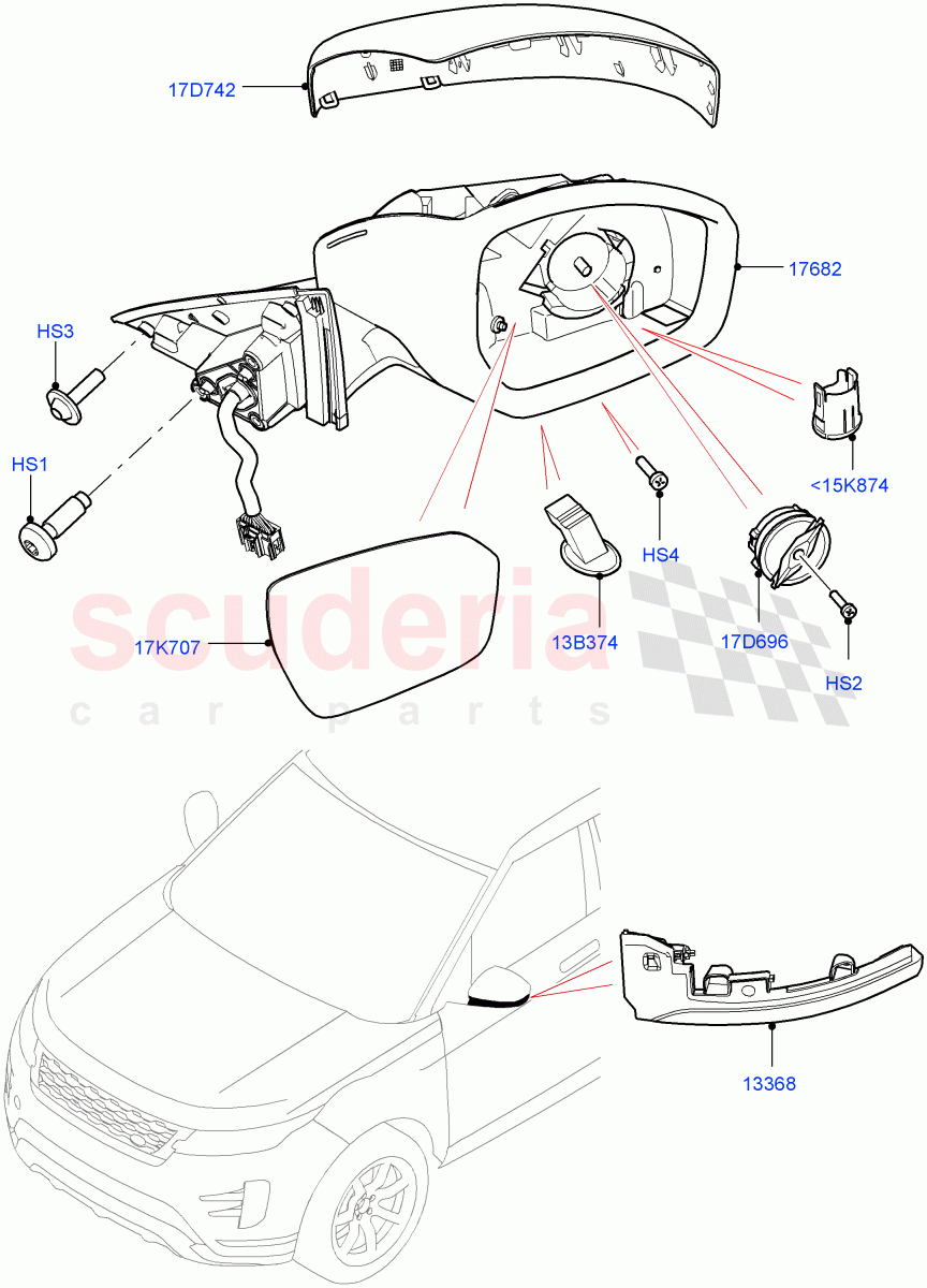 Exterior Rear View Mirror (Halewood (UK)) of Land Rover Land Rover Range Rover Evoque (2019+) [1.5 I3 Turbo Petrol AJ20P3]