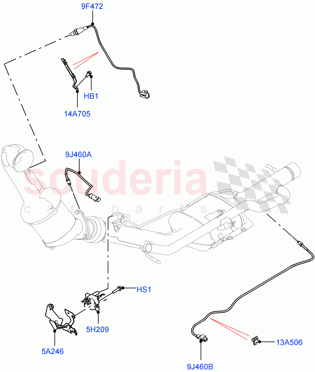 Exhaust Sensors And Modules (2.0L AJ20D4 Diesel Mid PTA, Stage V Plus DPF, Halewood (UK), Proconve L6 Emissions, 2.0L AJ20D4 Diesel High PTA, DPF + DE-SOX) of Land Rover Land Rover Range Rover Evoque (2019+) [2.0 Turbo Diesel]