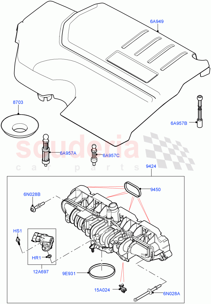 Inlet Manifold (2.0L AJ20P4 Petrol High PTA, Halewood (UK), 2.0L AJ20P4 Petrol Mid PTA, 2.0L AJ20P4 Petrol E100 PTA) of Land Rover Land Rover Discovery Sport (2015+) [2.0 Turbo Petrol AJ200P]