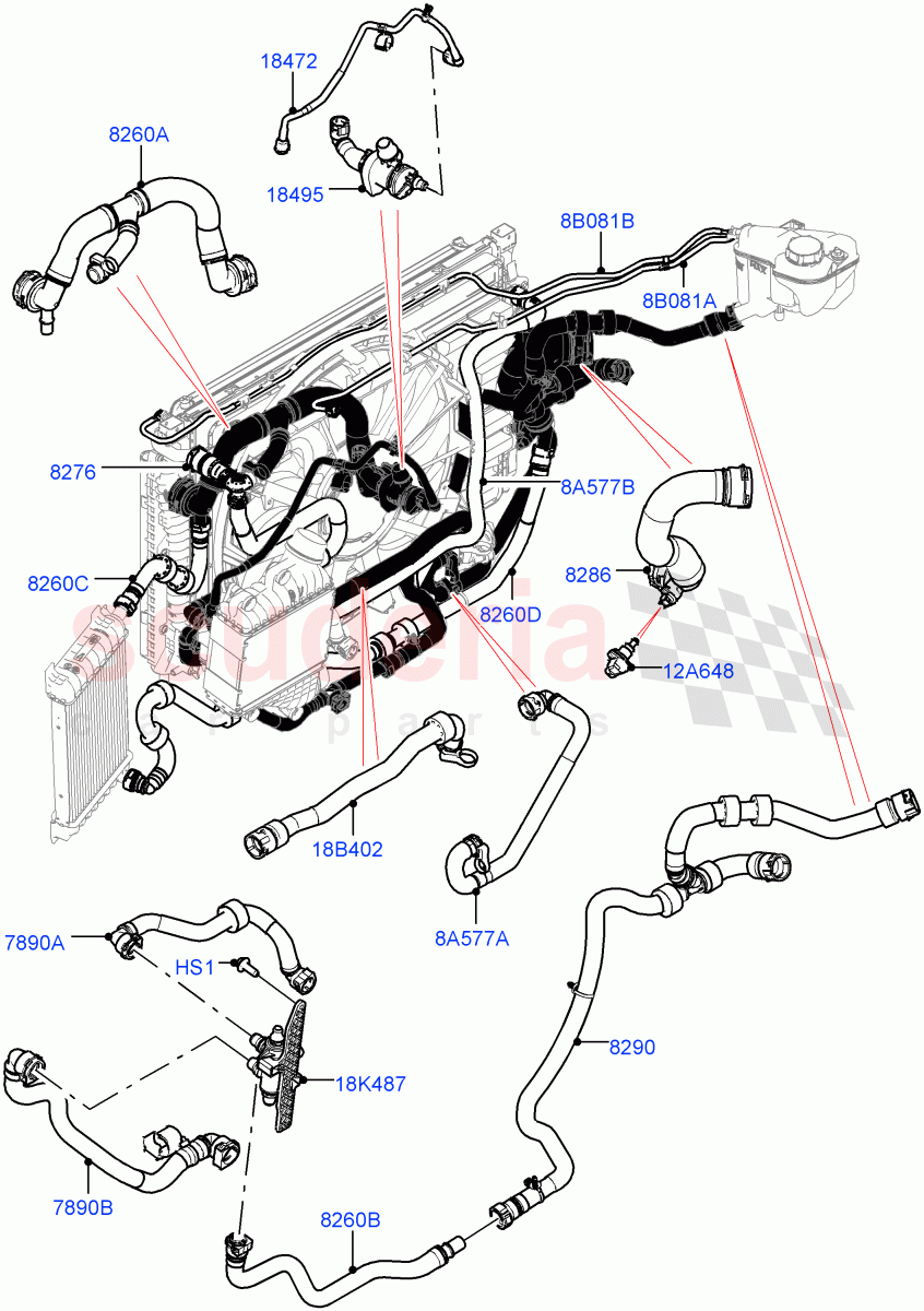 Cooling System Pipes And Hoses (2.0L I4 High DOHC AJ200 Petrol, Active Tranmission Warming) ((V) FROMJH000001) of Land Rover Land Rover Range Rover Evoque (2012-2018) [2.0 Turbo Petrol AJ200P]