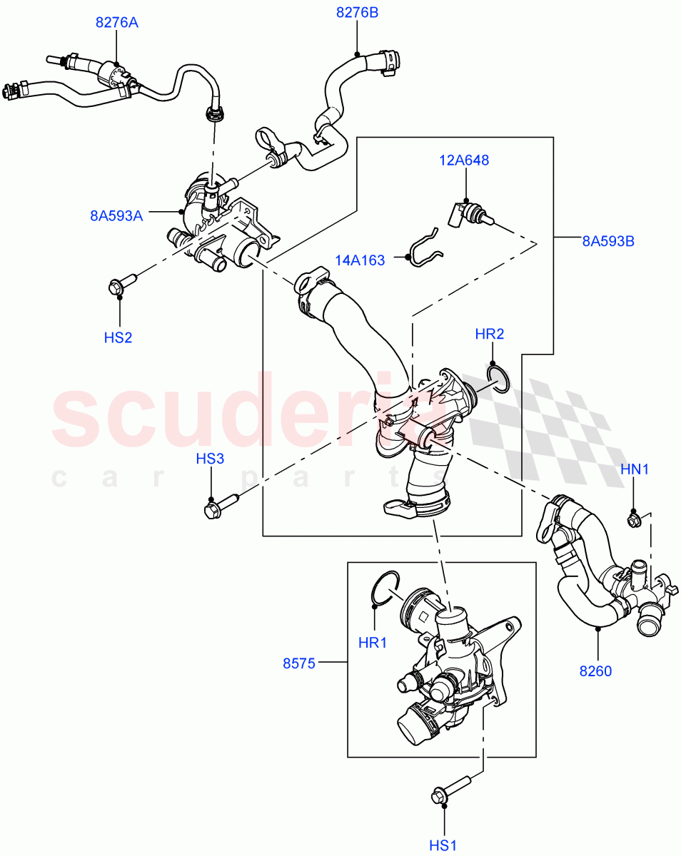 Thermostat/Housing & Related Parts (3.0L AJ20D6 Diesel High) ((V) FROMM2000001) of Land Rover Land Rover Defender (2020+) [3.0 I6 Turbo Diesel AJ20D6]