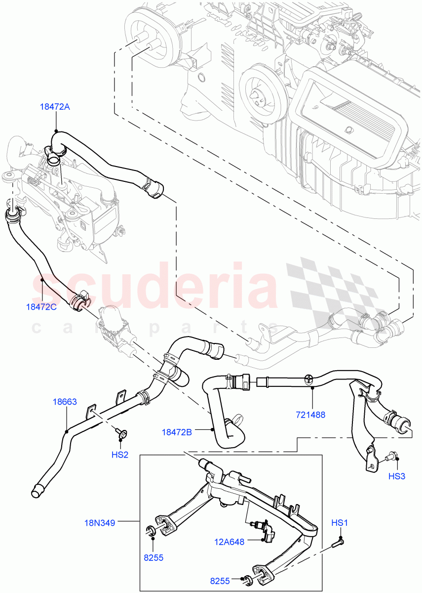 Heater Hoses (Front) (3.0L DOHC GDI SC V6 PETROL, With Fresh Air Heater, With Fuel Fired Heater) ((V) TOHA999999) of Land Rover Land Rover Range Rover Sport (2014+) [3.0 I6 Turbo Diesel AJ20D6]