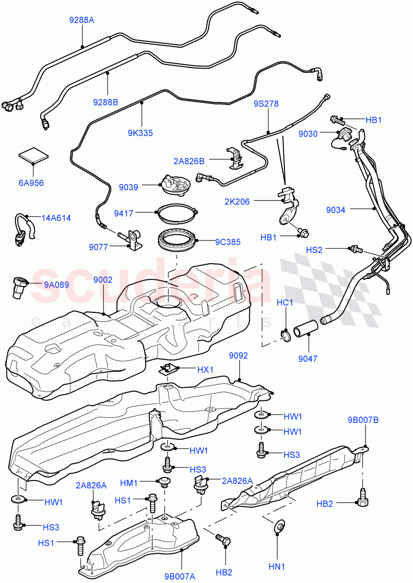 Fuel Tank & Related Parts (Vehicles Fitted With 10MY Fuel Tank, This Section Refers To TSB LTB00280, With 2 Vent Pipes) (3.6L V8 32V DOHC EFi Diesel Lion) of Land Rover Land Rover Range Rover Sport (2005-2009) [3.6 V8 32V DOHC EFI Diesel]