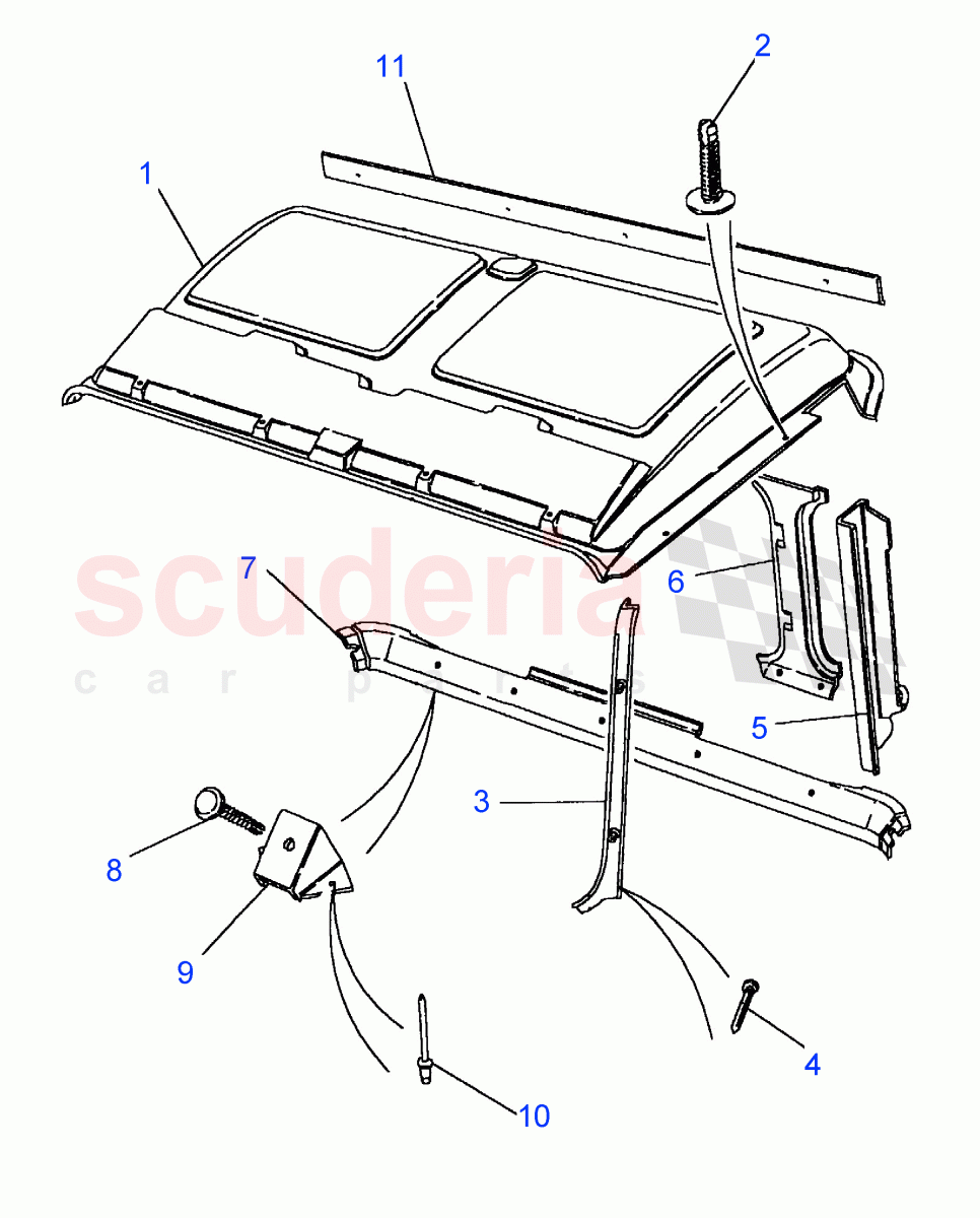 Roof Trim (Chassis Cab, 110" Wheelbase, High Capacity Pick Up, Pick Up, 130" Wheelbase, 90" Wheelbase) ((V) FROM7A000001) of Land Rover Land Rover Defender (2007-2016)