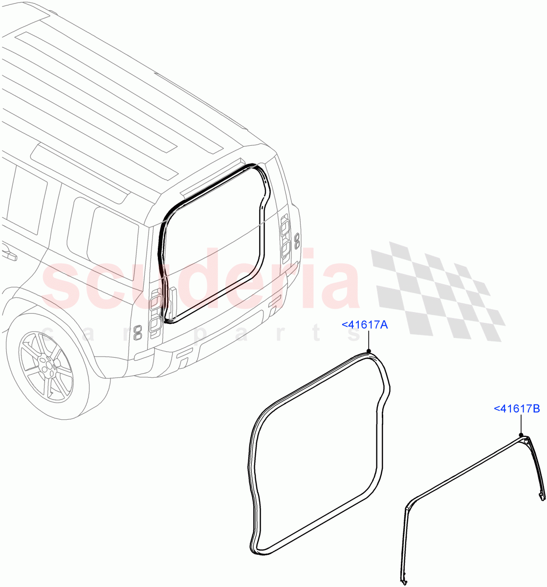 Luggage Compartment Door (Weatherstrips And Seals) of Land Rover Land Rover Defender (2020+) [2.0 Turbo Petrol AJ200P]