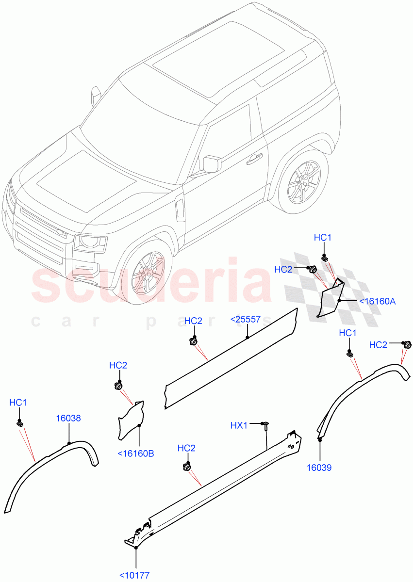 Body Mouldings (Short Wheelbase) of Land Rover Land Rover Defender (2020+) [2.0 Turbo Petrol AJ200P]