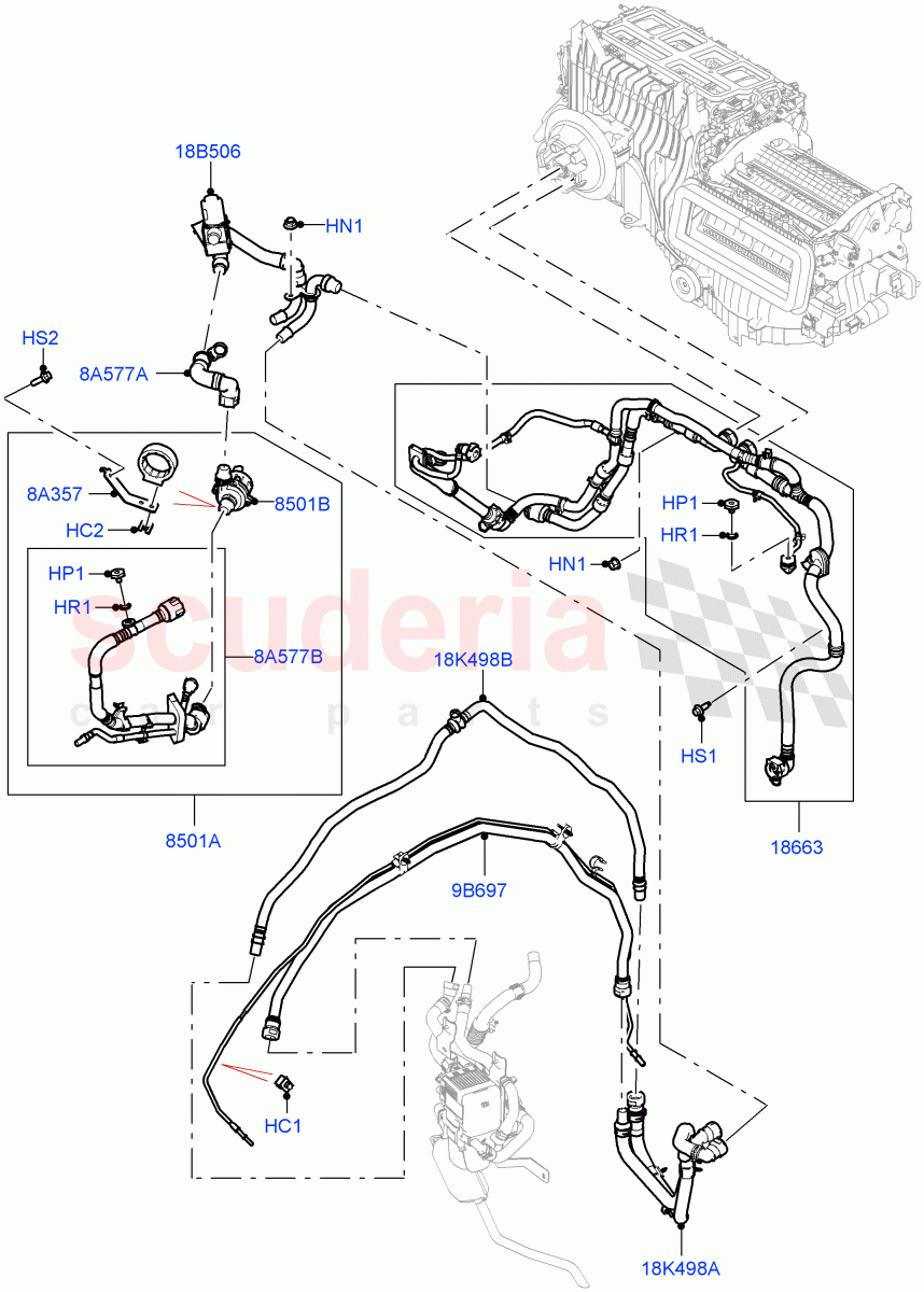 Heater Hoses (3.0L AJ20P6 Petrol High, Fuel Fired Heater With Park Heat, With Air Conditioning - Front/Rear, Fuel Heater W/Pk Heat With Remote) of Land Rover Land Rover Range Rover (2022+) [4.4 V8 Turbo Petrol NC10]