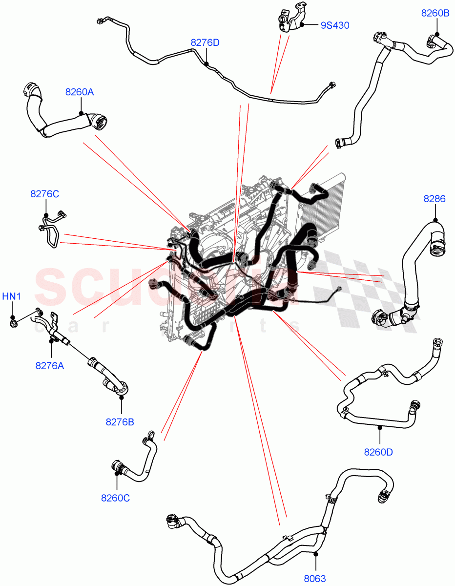 Cooling System Pipes And Hoses (Nitra Plant Build) (2.0L I4 High DOHC AJ200 Petrol, With Standard Engine Cooling System) ((V) TOL2999999) of Land Rover Land Rover Defender (2020+) [2.0 Turbo Petrol AJ200P]