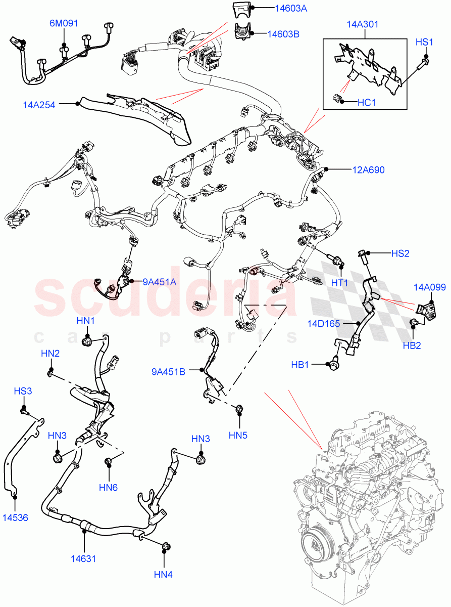 Engine Harness (2.0L AJ21D4 Diesel Mid, LHD, Less Electric Engine Battery) ((V) FROMMA000001) of Land Rover Land Rover Range Rover Velar (2017+) [2.0 Turbo Diesel AJ21D4]