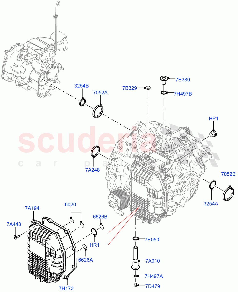 Transmission External Components (1.5L AJ20P3 Petrol High PHEV, 8 Speed Automatic Trans 8G30, Halewood (UK), 1.5L AJ20P3 Petrol High) ((V) FROMLH000001) of Land Rover Land Rover Range Rover Evoque (2019+) [2.0 Turbo Diesel AJ21D4]
