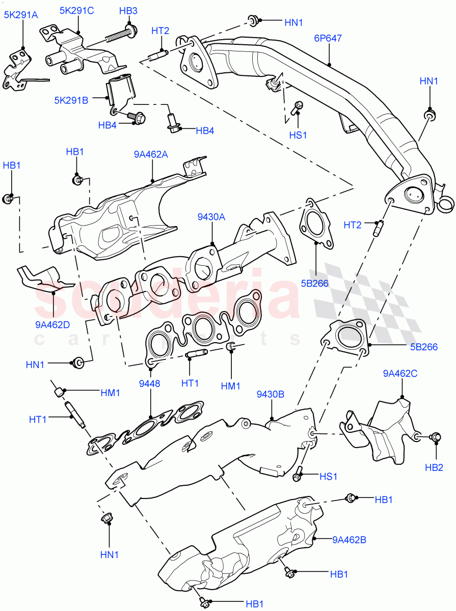 Exhaust Manifold (Solihull Plant Build) (3.0 V6 D Gen2 Twin Turbo) ((V) FROMFA000001) of Land Rover Land Rover Discovery 5 (2017+) [3.0 Diesel 24V DOHC TC]