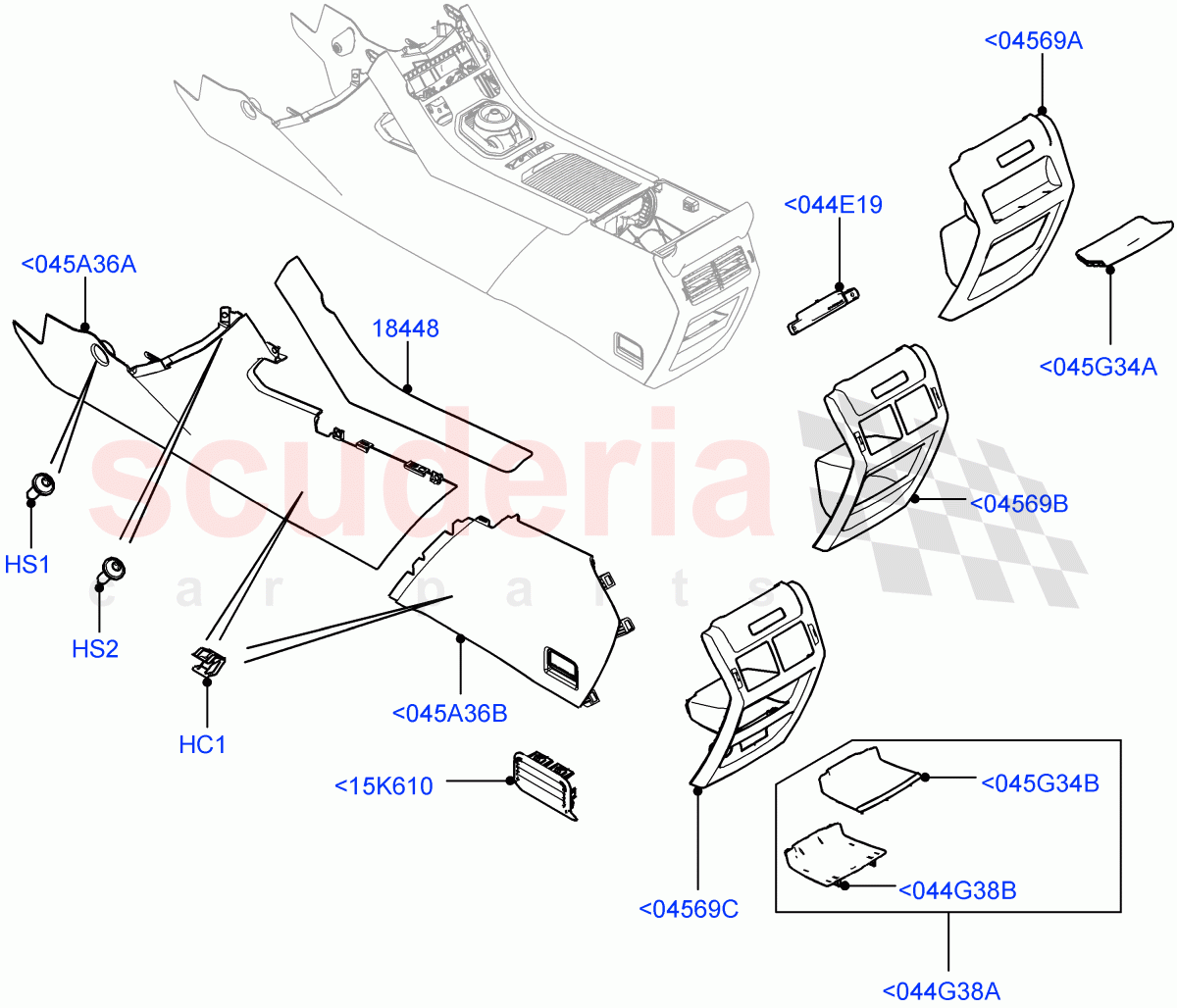 Console - Floor (Trim Side, External Components) (Halewood (UK)) of Land Rover Land Rover Range Rover Evoque (2012-2018) [2.2 Single Turbo Diesel]