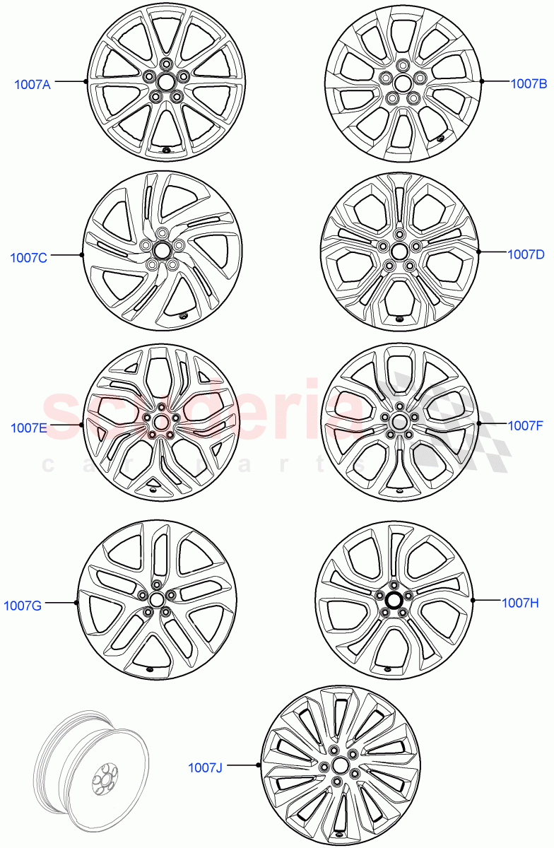 Spare Wheel (Halewood (UK), With Conventional Alloy Spare Wheel, 20" Full Size Spare Wheel, With 17" Alloy Spare Wheel, 21" Full Size Spare Wheel, 18" Full Size Spare Wheel) of Land Rover Land Rover Range Rover Evoque (2019+) [2.0 Turbo Diesel AJ21D4]