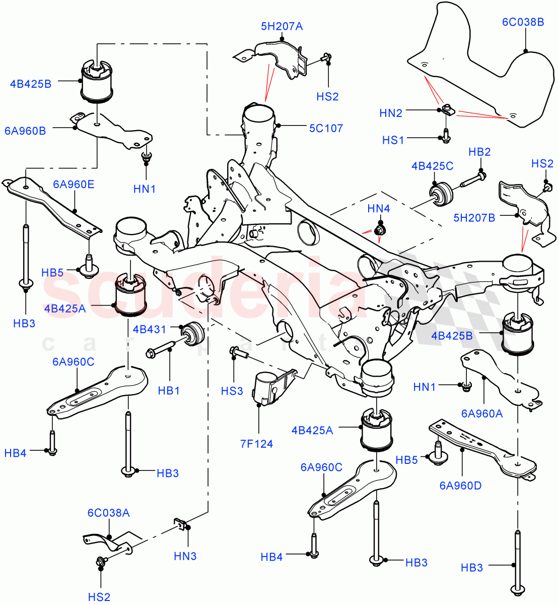Rear Cross Member & Stabilizer Bar (Crossmember) (Halewood (UK), Electric Engine Battery-MHEV, Less Electric Engine Battery) ((V) FROMLH000001) of Land Rover Land Rover Discovery Sport (2015+) [1.5 I3 Turbo Petrol AJ20P3]