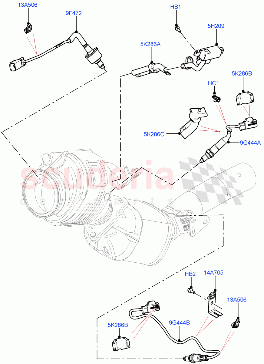 Exhaust Sensors And Modules (3.0L AJ20P6 Petrol High, EU6D - Final (Petrol) Emission, Beijing 6 Petrol Emission) ((V) FROMMA000001) of Land Rover Land Rover Range Rover Velar (2017+) [3.0 I6 Turbo Petrol AJ20P6]