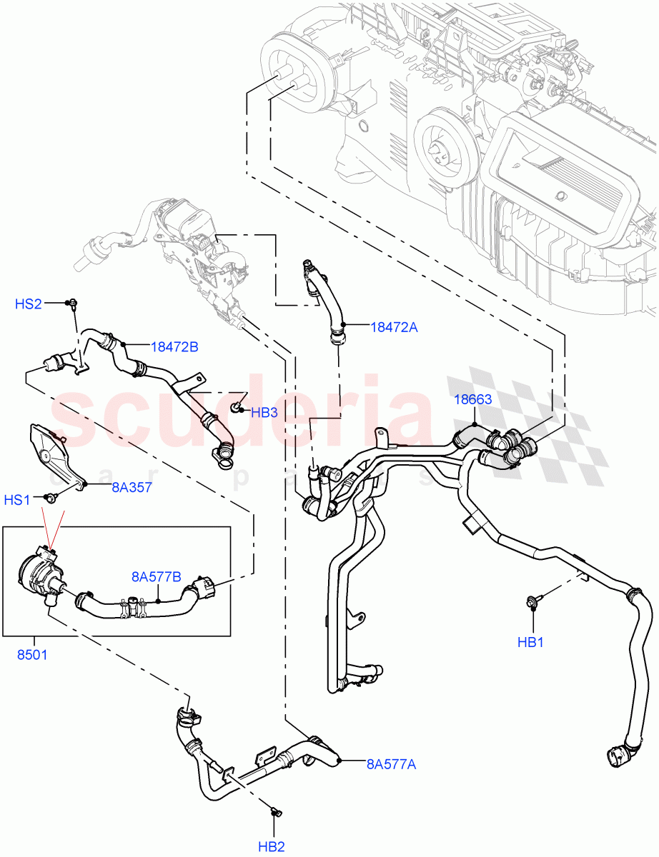 Heater Hoses (Nitra Plant Build) (3.0L AJ20P6 Petrol High, Fuel Fired Heater With Park Heat, Premium Air Conditioning-Front/Rear, Fuel Heater W/Pk Heat With Remote) ((V) FROMM2000001) of Land Rover Land Rover Discovery 5 (2017+) [3.0 I6 Turbo Petrol AJ20P6]
