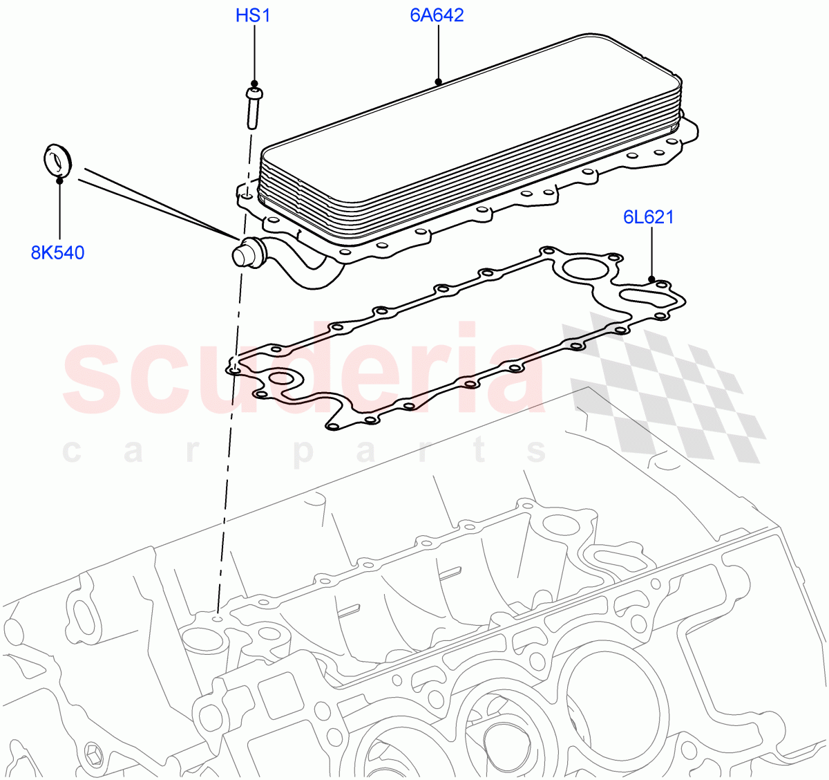 Oil Cooler And Filter (Nitra Plant Build, Oil Cooler) (3.0L DOHC GDI SC V6 PETROL) ((V) FROMK2000001) of Land Rover Land Rover Discovery 5 (2017+) [3.0 DOHC GDI SC V6 Petrol]