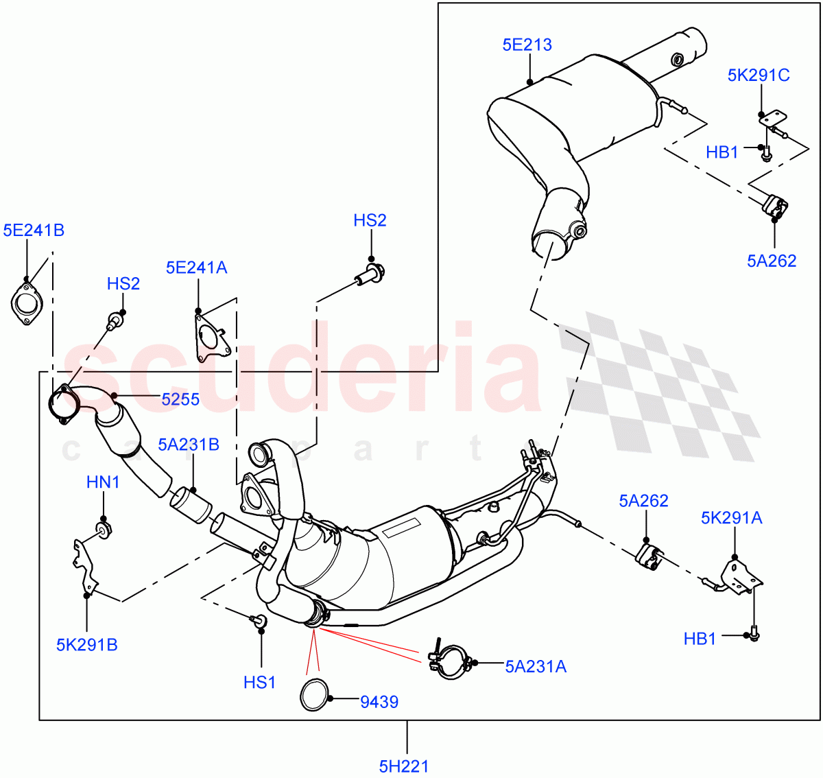 Front Exhaust System (Nitra Plant Build) (3.0 V6 D Gen2 Twin Turbo, Japan Requirements, EU6 + DPF Emissions, EU6D Diesel + DPF Emissions) ((V) FROMK2000001) of Land Rover Land Rover Discovery 5 (2017+) [3.0 Diesel 24V DOHC TC]