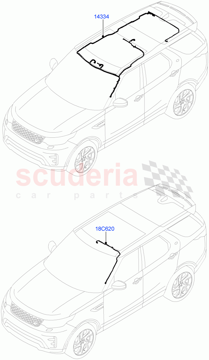 Electrical Wiring - Body And Rear (Nitra Plant Build, Roof) ((V) FROMK2000001) of Land Rover Land Rover Discovery 5 (2017+) [2.0 Turbo Petrol AJ200P]