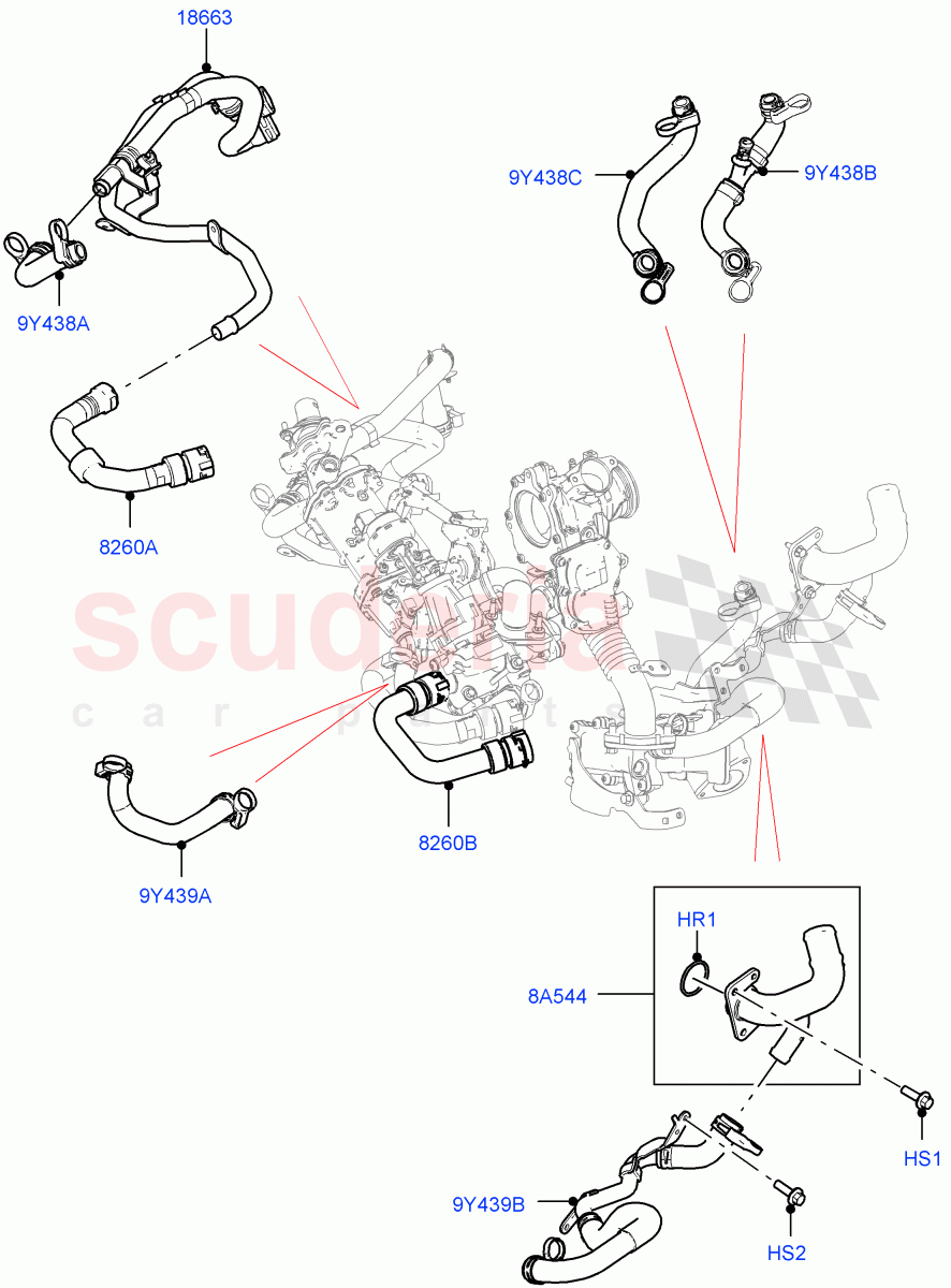 EGR Cooling System (2.0L AJ20D4 Diesel LF PTA, Halewood (UK), 2.0L AJ20D4 Diesel Mid PTA, 2.0L AJ20D4 Diesel High PTA) of Land Rover Land Rover Discovery Sport (2015+) [2.0 Turbo Diesel]