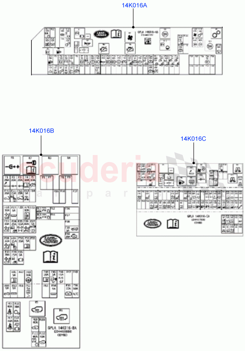 Labels (Fuse Box) ((V) FROMGA000001) of Land Rover Land Rover Range Rover Sport (2014+) [3.0 Diesel 24V DOHC TC]