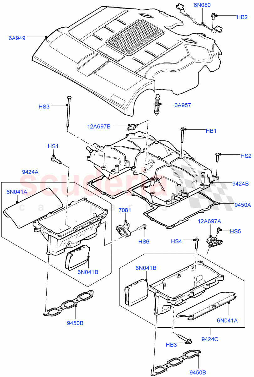 Inlet Manifold (Manifolds, Intercooler And Cover, Solihull Plant Build) (3.0L DOHC GDI SC V6 PETROL) ((V) FROMEA000001) of Land Rover Land Rover Discovery 5 (2017+) [3.0 DOHC GDI SC V6 Petrol]