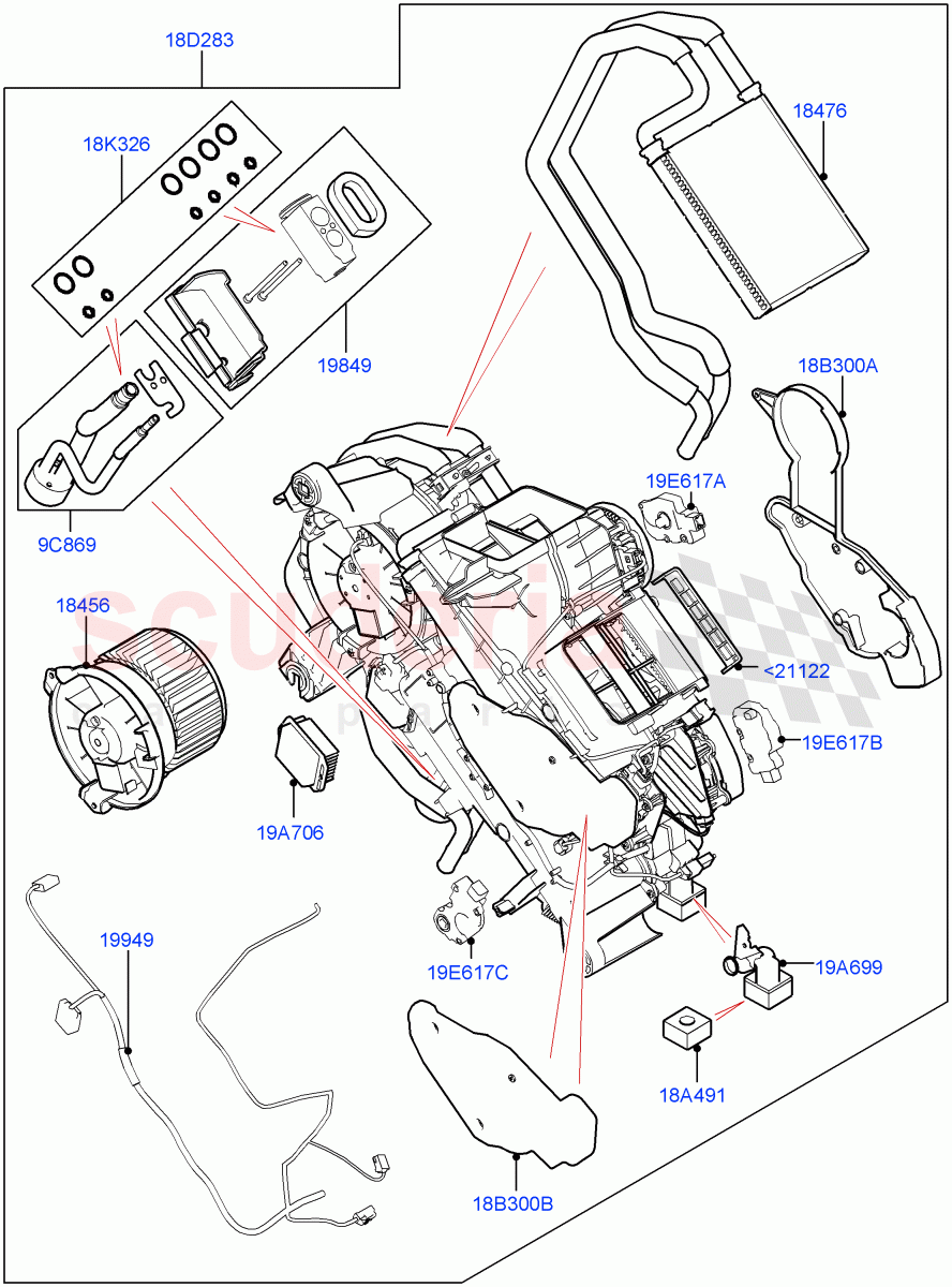 Heater/Air Cond.Internal Components (Auxiliary Heater, Solihull Plant Build) (Premium Air Conditioning-Front/Rear) ((V) FROMKA000001) of Land Rover Land Rover Discovery 5 (2017+) [2.0 Turbo Diesel]