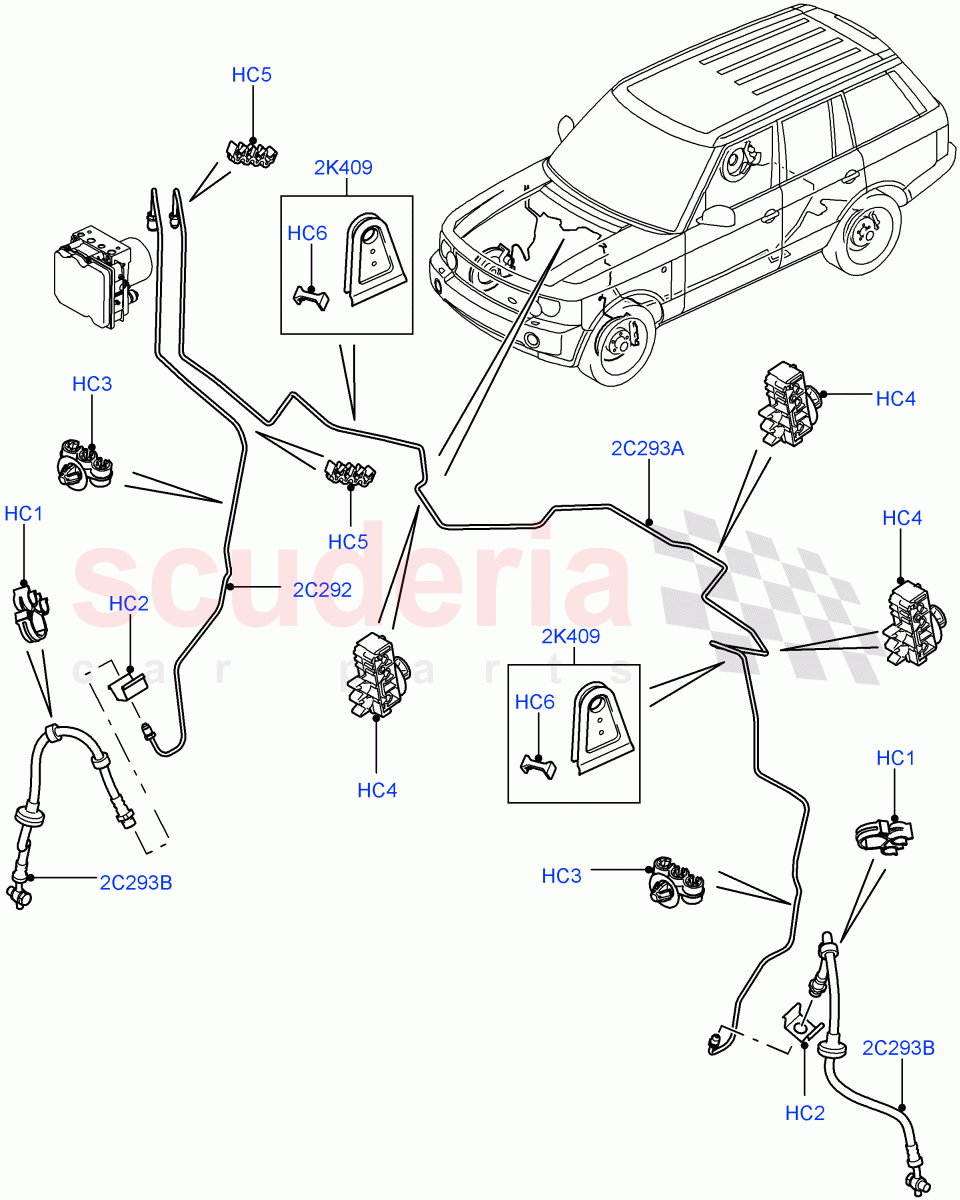 Front Brake Pipes (RHD) ((V) FROMAA000001) of Land Rover Land Rover Range Rover (2010-2012) [3.6 V8 32V DOHC EFI Diesel]