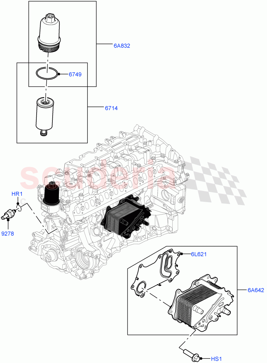 Oil Cooler And Filter (3.0L AJ20D6 Diesel High) ((V) FROMLA000001) of Land Rover Land Rover Range Rover Velar (2017+) [3.0 I6 Turbo Diesel AJ20D6]