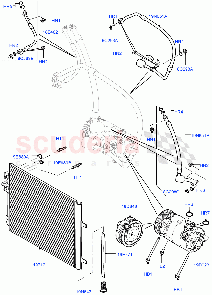 Air Conditioning Condensr/Compressr (2.0L 16V TIVCT T/C 240PS Petrol, Itatiaia (Brazil), 2.0L 16V TIVCT T/C Gen2 Petrol) ((V) FROMGT000001) of Land Rover Land Rover Discovery Sport (2015+) [2.0 Turbo Diesel]