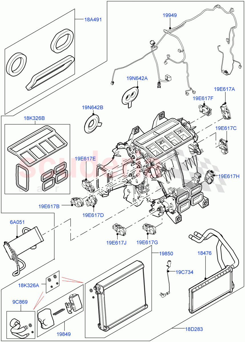 Heater/Air Cond.Internal Components (Heater Main Unit, Solihull Plant Build) ((V) FROMHA000001) of Land Rover Land Rover Discovery 5 (2017+) [2.0 Turbo Petrol AJ200P]