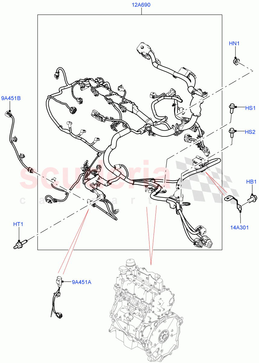 Electrical Wiring - Engine And Dash (Engine) (2.0L AJ20D4 Diesel Mid PTA, 9 Speed Auto Trans 9HP50, Itatiaia (Brazil)) ((V) FROMLT000001) of Land Rover Land Rover Discovery Sport (2015+) [2.2 Single Turbo Diesel]