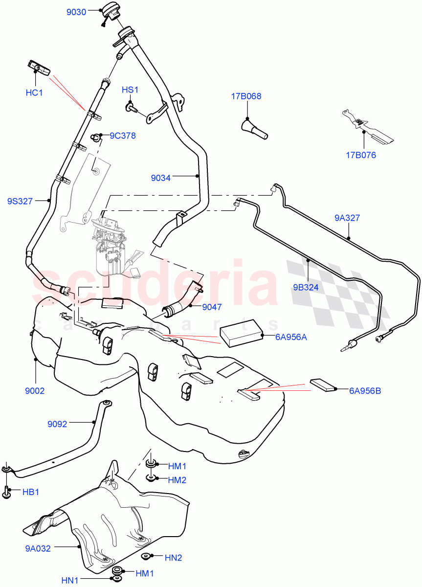 Fuel Tank & Related Parts (Solihull Plant Build) (3.0 V6 D Gen2 Twin Turbo) ((V) FROMHA000001) of Land Rover Land Rover Range Rover Velar (2017+) [3.0 Diesel 24V DOHC TC]