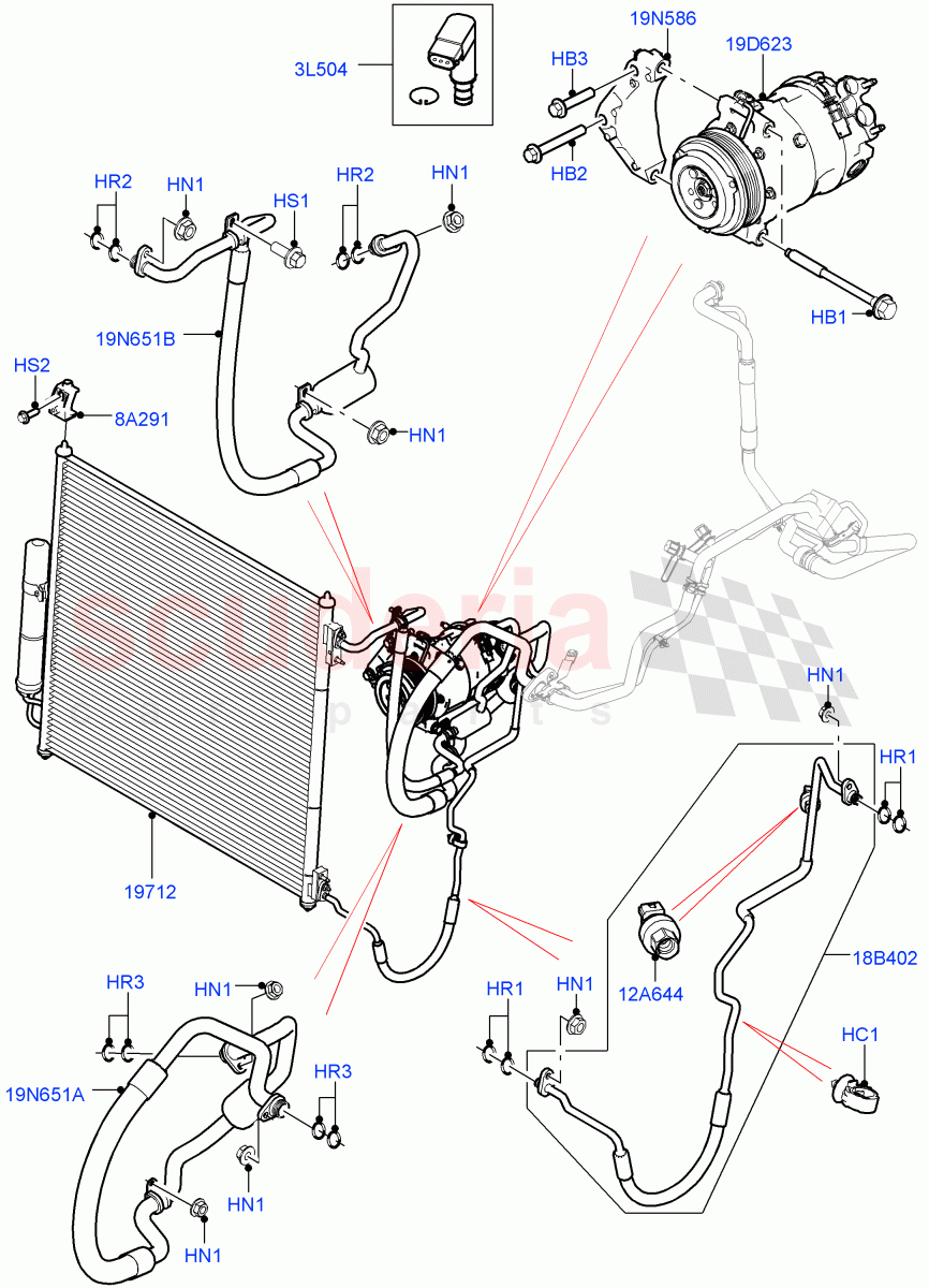 Air Conditioning Condensr/Compressr (Front) (4.4L DOHC DITC V8 Diesel) ((V) FROMEA000001) of Land Rover Land Rover Range Rover Sport (2014+) [2.0 Turbo Petrol GTDI]