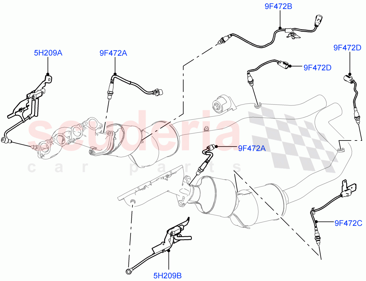 Exhaust Sensors And Modules (5.0L P AJ133 DOHC CDA S/C Enhanced, Beijing 6 Petrol Emission, 5.0 Petrol AJ133 DOHC CDA, EU6C Emission, EU6D - Final (Petrol) Emission) ((V) FROMJA000001) of Land Rover Land Rover Range Rover Sport (2014+) [5.0 OHC SGDI SC V8 Petrol]