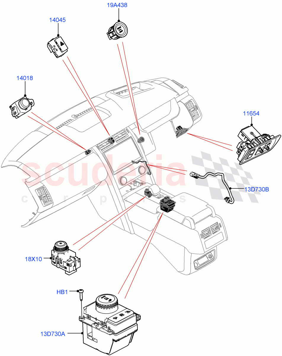 Switches (Console, Nitra Plant Build) ((V) FROMM2000001) of Land Rover Land Rover Discovery 5 (2017+) [3.0 Diesel 24V DOHC TC]