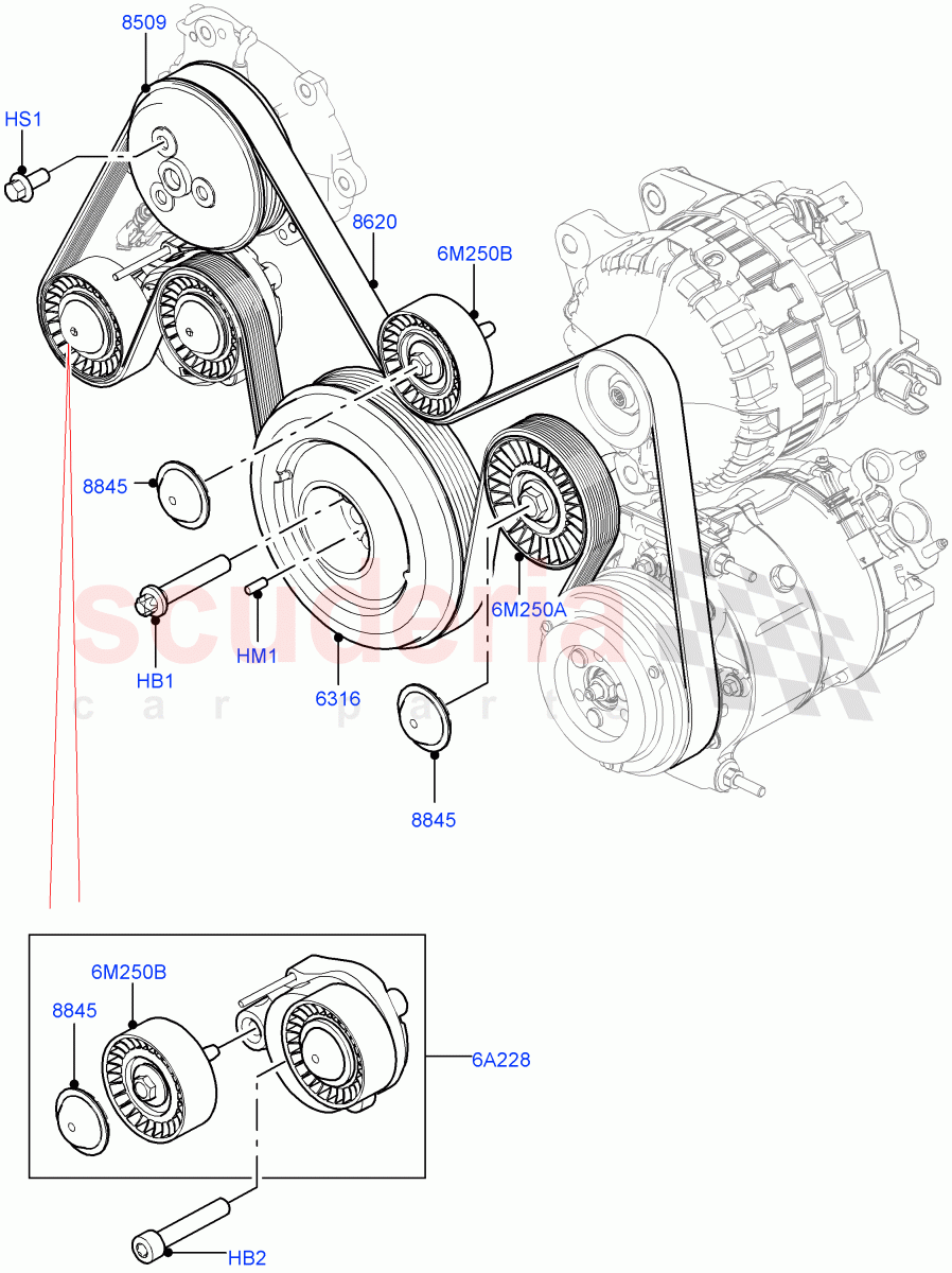 Pulleys And Drive Belts (Nitra Plant Build) (2.0L I4 DSL HIGH DOHC AJ200) ((V) FROMK2000001) of Land Rover Land Rover Defender (2020+) [2.0 Turbo Diesel]