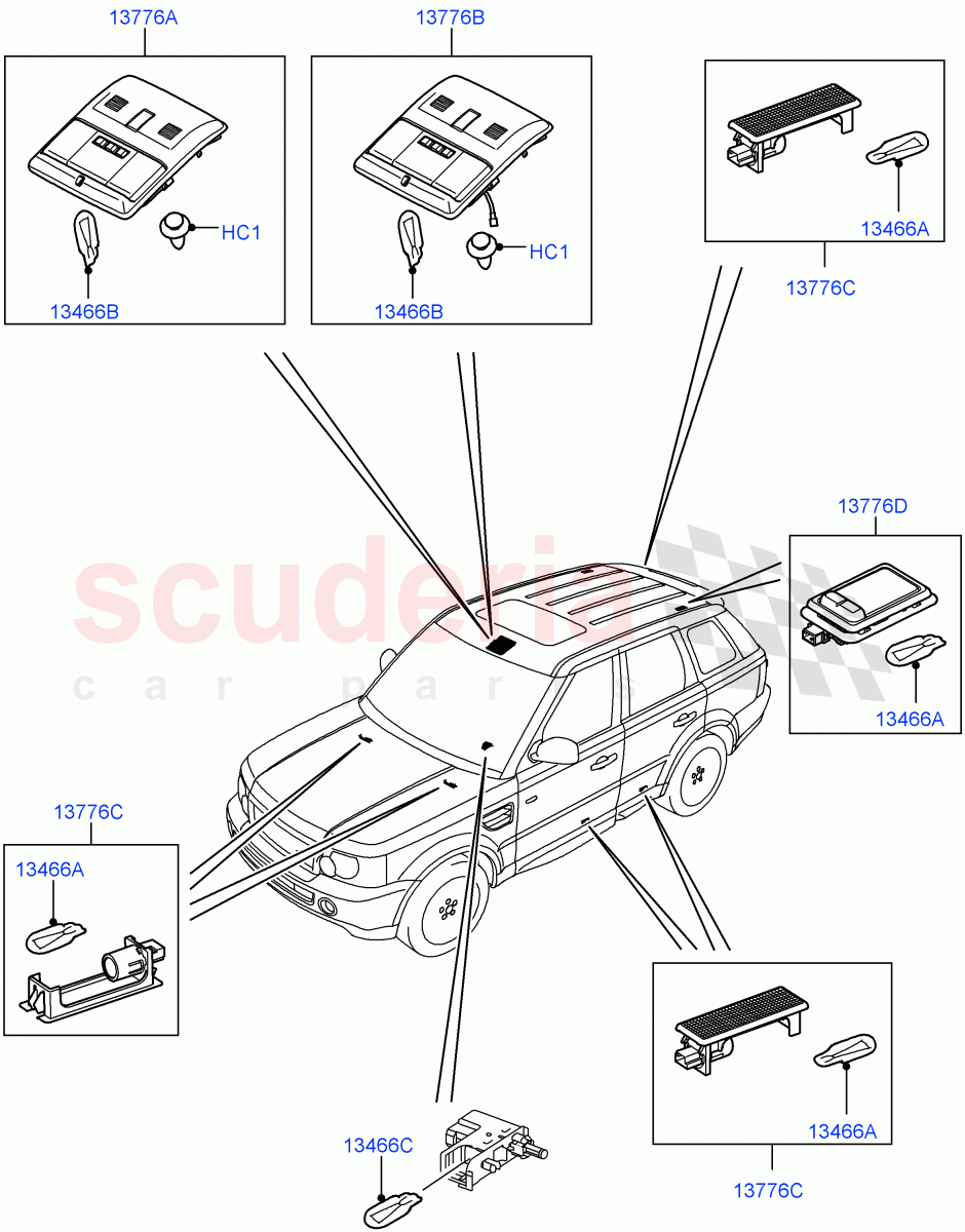 Interior Lamps ((V) TO9A999999) of Land Rover Land Rover Range Rover Sport (2005-2009) [4.4 AJ Petrol V8]