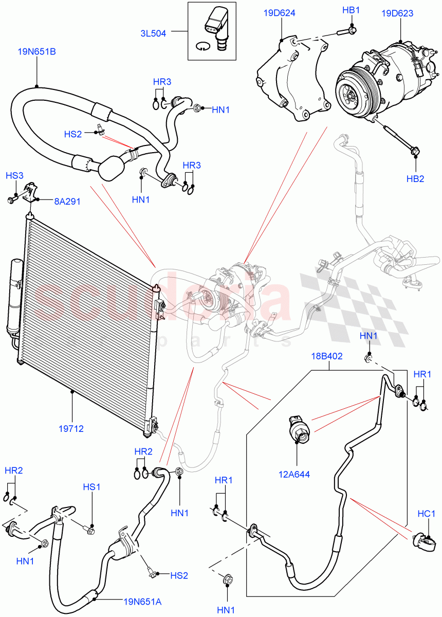 Air Conditioning Condensr/Compressr (Front) (2.0L 16V TIVCT T/C 240PS Petrol) ((V) FROMFA000001) of Land Rover Land Rover Range Rover (2012-2021) [3.0 I6 Turbo Diesel AJ20D6]